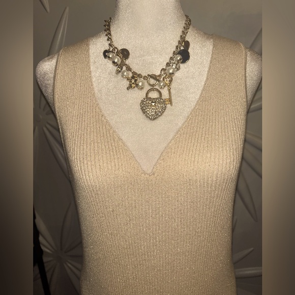 EUC Rachel Zoe SZ XL beige/gold knit sleeveless dress w/dual V-neck/bust 34-54 - Picture 7 of 10